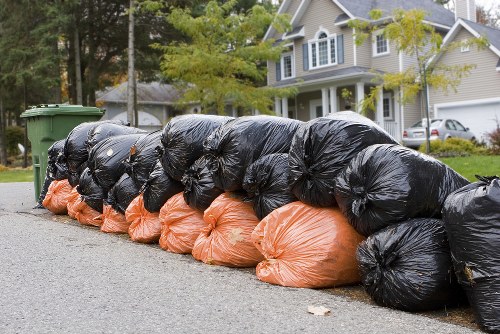 Professional demolition waste removal team at work
